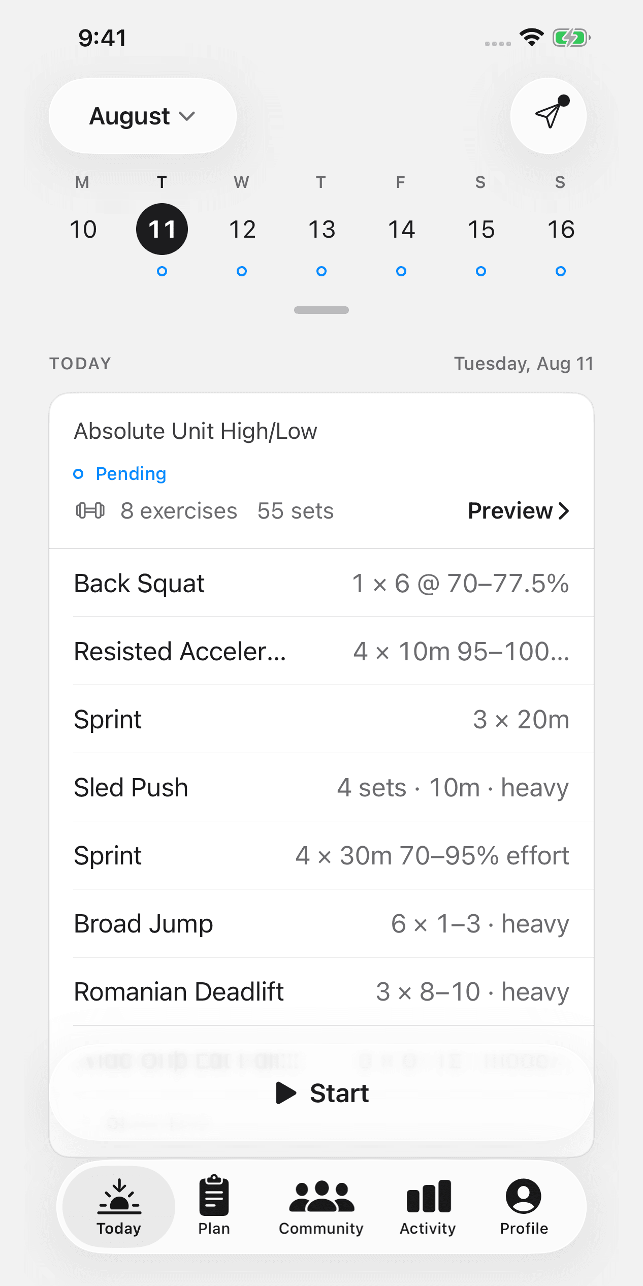 Today's session in the athlete app
